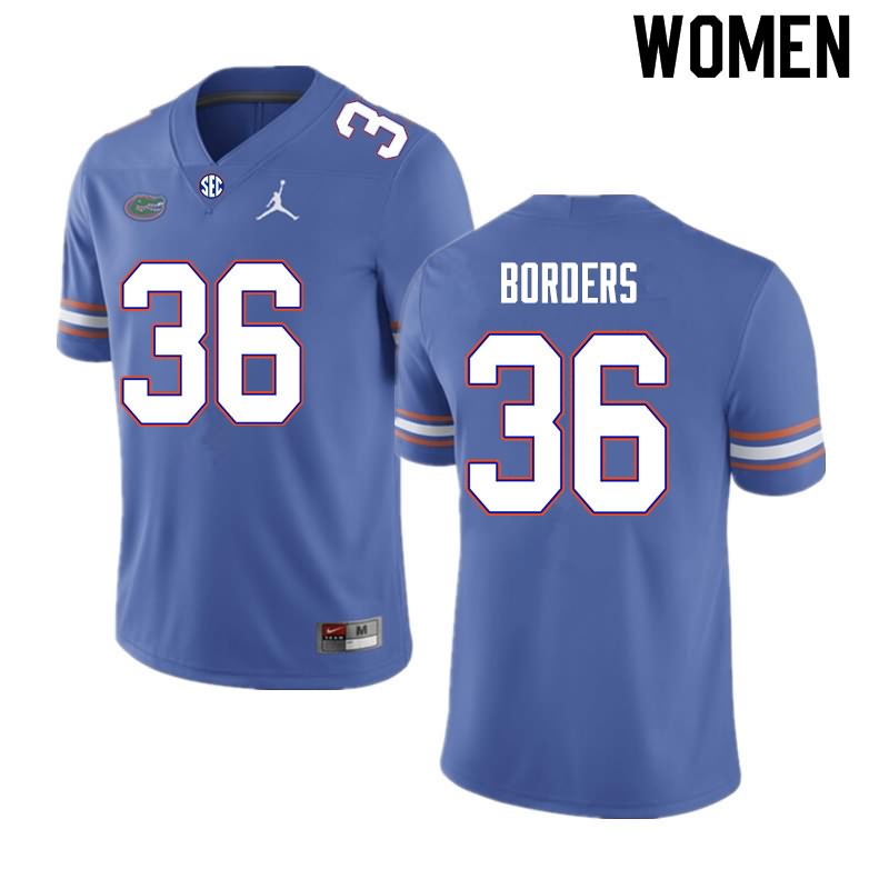 Women's NCAA Florida Gators Chief Borders #36 Stitched Authentic Nike Royal College Football Jersey ZXI0265ID